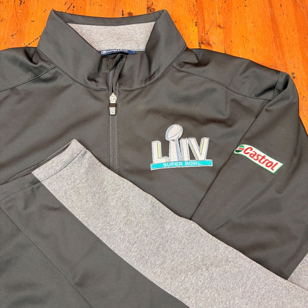 Cutter & Buck Super Bowl LIV‎ Castrol Full Zip Jacket Mens XXL Black Gray LIV 54